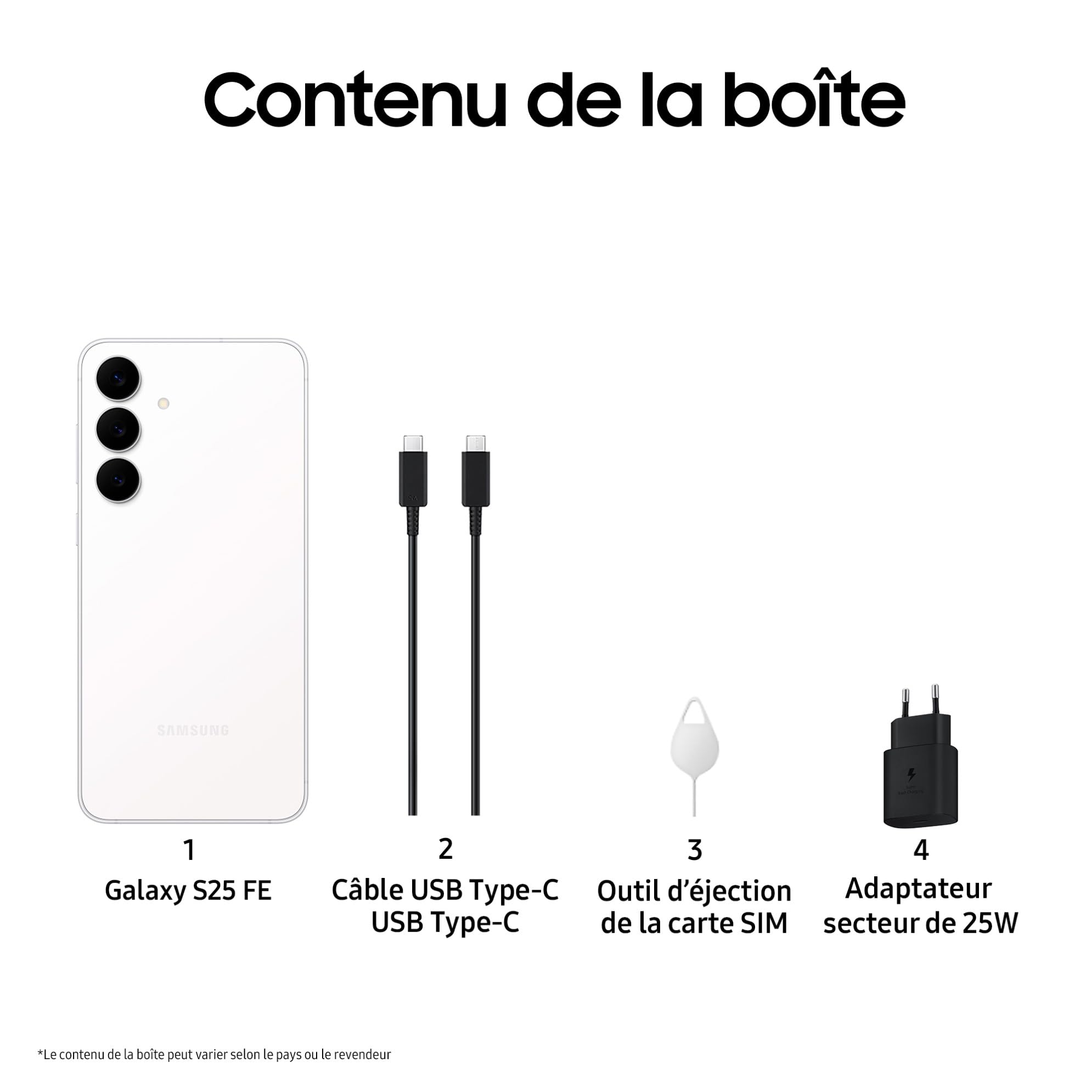Samsung Galaxy S25 FE, Smartphone Android 5G avec Galaxy AI, 256 Go, Chargeur secteur rapide 25W inclus, Smartphone déverrouillé, Blanc, Version FR
