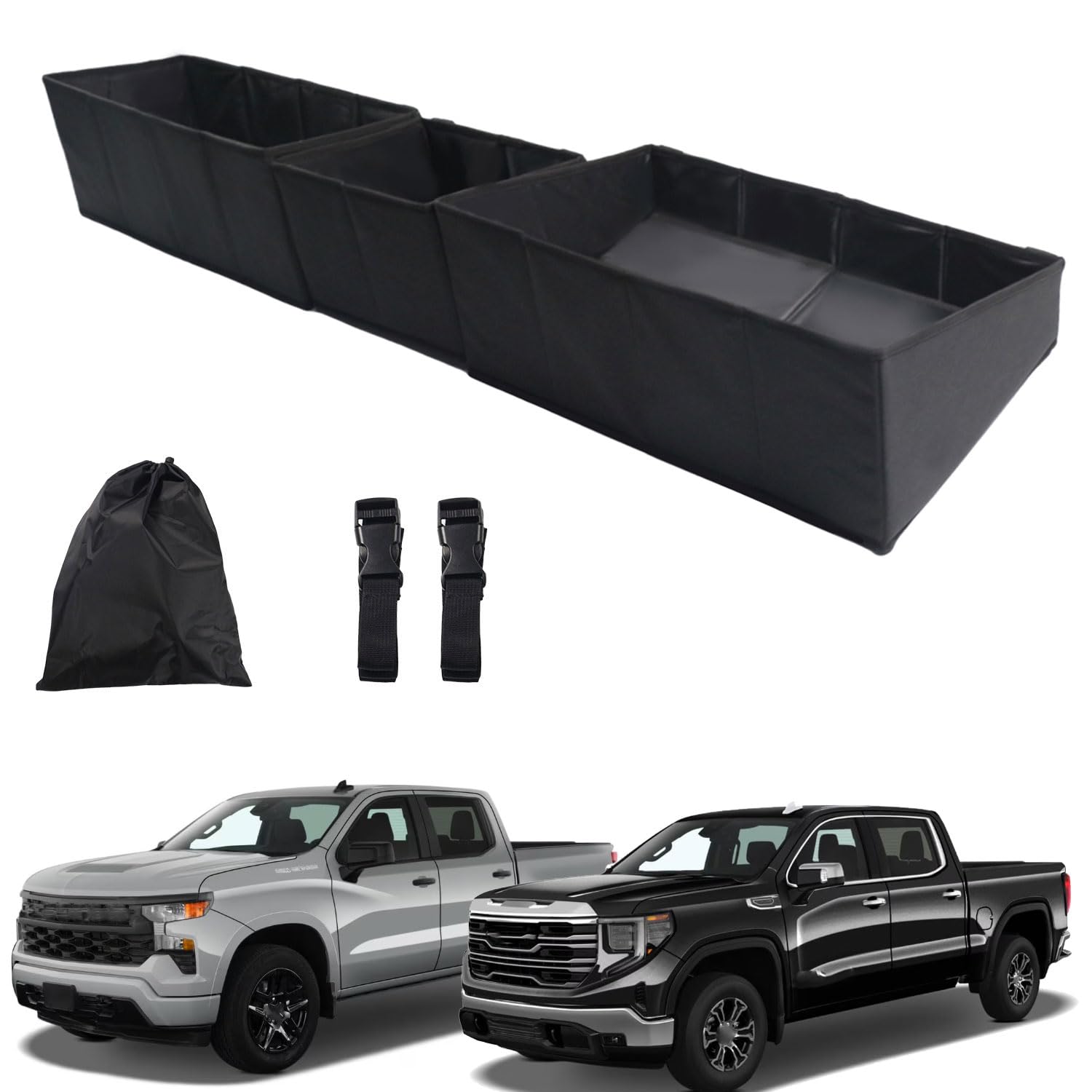 LKW-Untersitz-Organizer, faltbar, Ersatz für Chevy Silverado 1500/GMC Sierra 1500/2500HD/3500HD, Doppel- und Crew-Kabine, Untersitz-Werkzeugkasten für Silverado/Sierra-Zubehör