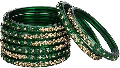Somil Fashionable Glass Bangles/Kada Set- Perfect For Wedding, Party, Celebrations & Functions, Pack of 8, Green
