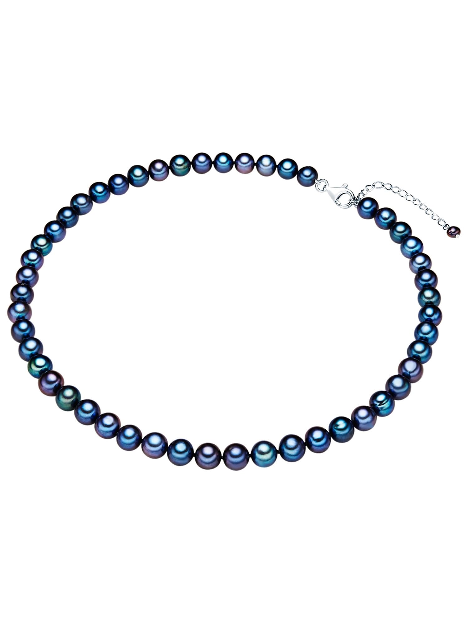 Valero Pearls Damen-Kette Hochwertige Süßwasser-Zuchtperlen in ca. 9 mm Oval weiß 925 Sterling Silber 43 cm + 5 cm Verlängerung - Perlenkette mit echten Perlen weiss 60020056
