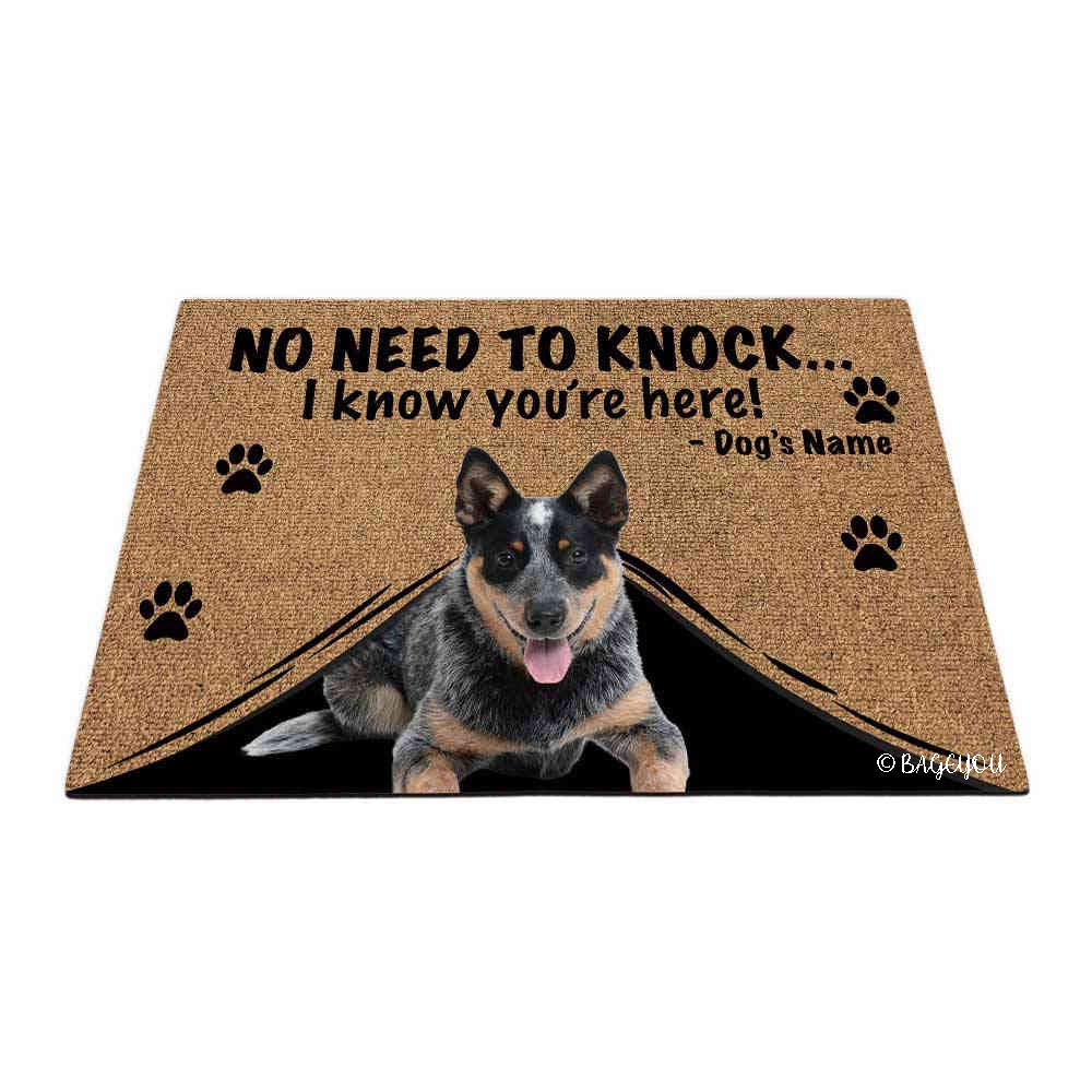 BAGEYOU Personalized Dog's Name Doormat with My Love Dog Blue Heeler Puppy Welcome Floor Mat No Need to Knock I Know You're Here 35.4 x 23.6