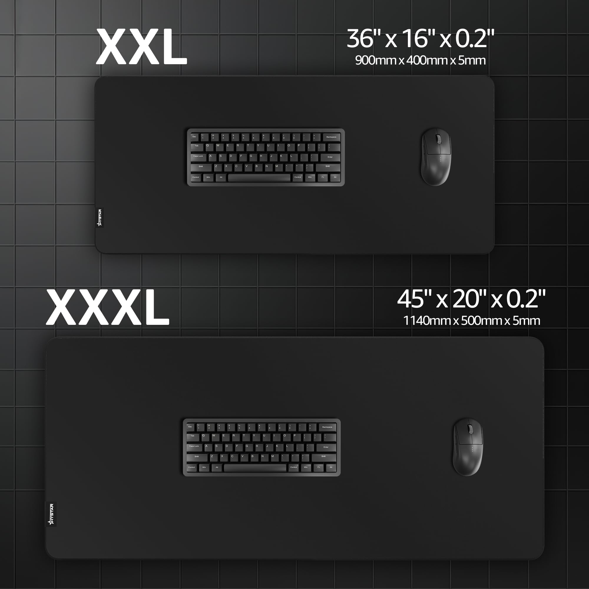 Hystar Alfombrilla de Mouse extendida para Juegos | XXL 36 x 16 Pulgadas | 5 mm de Grosor, Superficie Impermeable, Tela de poliéster Suave y Base de Goma Natural | Negro clásico