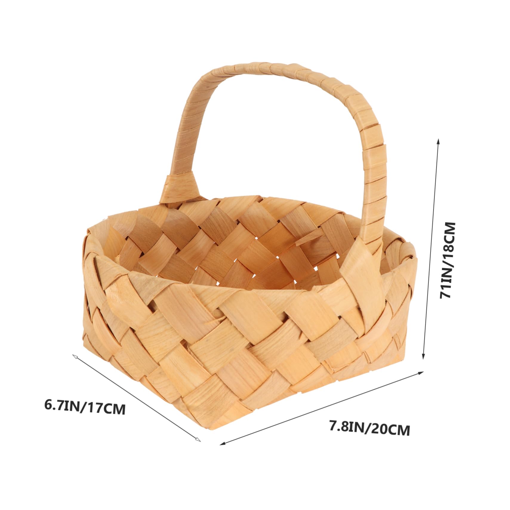 HOMOCONO 1pc Wood Chip Shopping Basket Wicker Picnic Basket Snack Basket Egg Woven Basket Woven Basket with Handles Basket Woven Weaving Container Candy Storage Basket Hamper Wooden Khaki