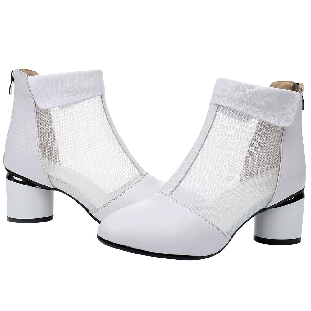 Mujer Elegante Talón de Bloque Botines Respirable Malla Ahuecado Verano Pumps Botas