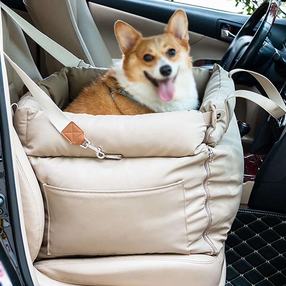 Asiento De Coche para Perros para Hyundai Rohens Genesis Click Getz TB Cojín Grueso Y Antideslizante Mascotas con Correa Ajustable Suave E Impermeable Accesorios,Light Brown