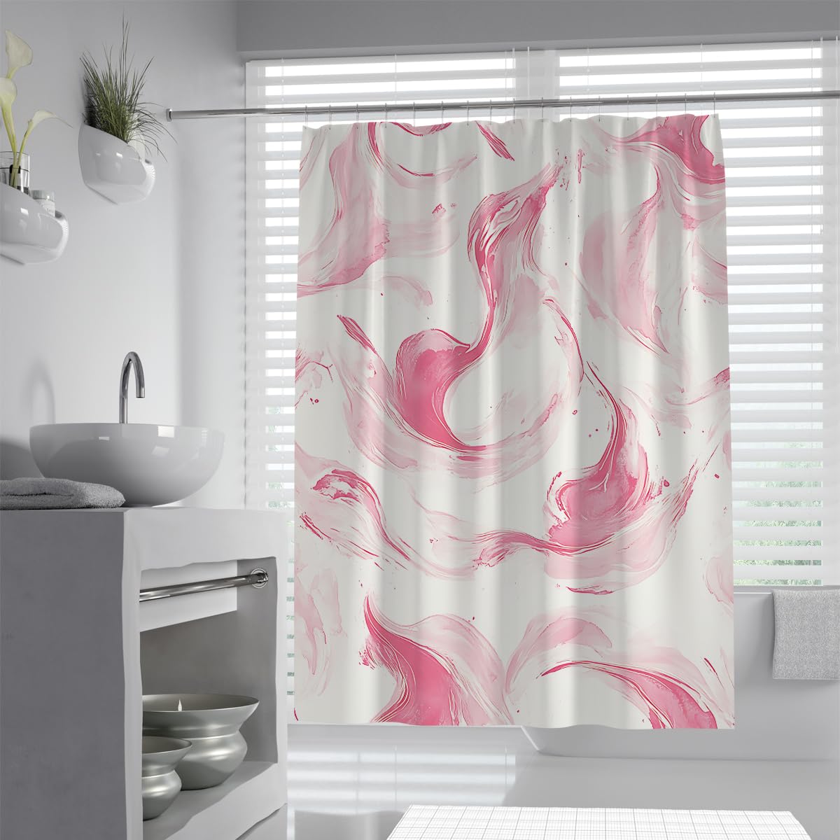 Rideau de bain aquarelle fluide pour créer une ambiance spa relaxante à l'hôtel