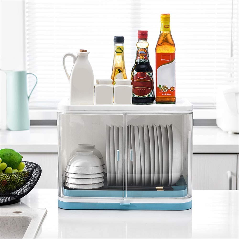 zaizai Rejilla para Secar Platos con Tapa, Escurridor De Platos Compacto De 2 Niveles, Vajilla Multifunción Organizador De Frutas A Prueba De Polvo, para Encimera De Cocina
