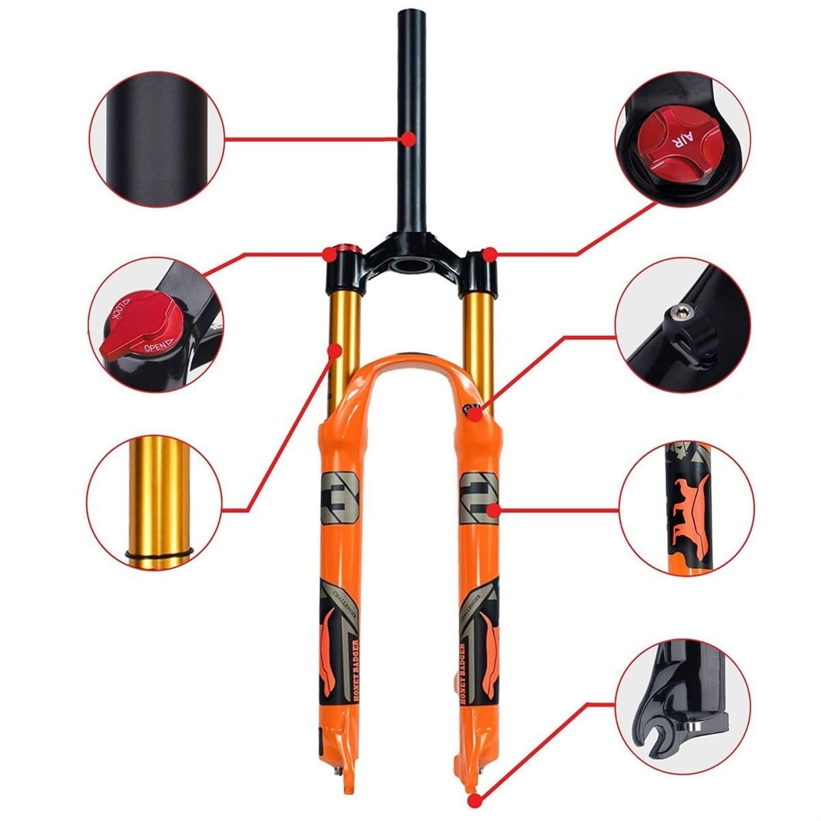 1 widelec rowerowy z prostą rurą 1/8 cala nadaje się do MTB, rowerów turystycznych, rowerów składanych, XC, e-bike, skok sprężyny 120 mm, 100 x 9 mm szybkozłączka do rowerów górskich