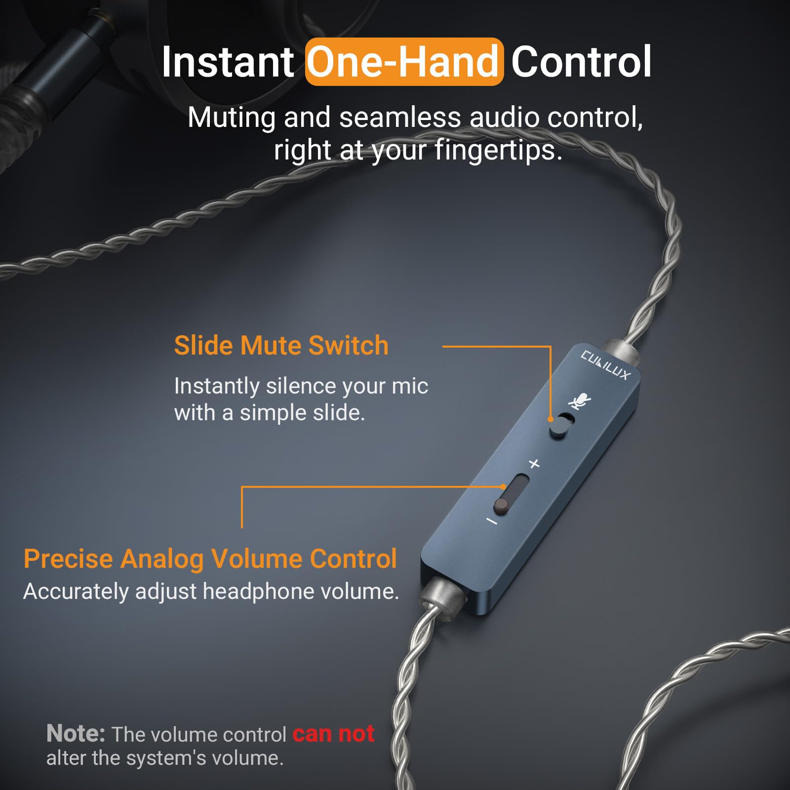 Cubilux Kabel AUX 3,5 mm z mikrofonem Boom, przycisk wyciszenia, regulator głośności, posrebrzany, do rozmów głosowych, połączeń, konsoli do gier, kompatybilny z WH1000-XM6/5/4, Studio Pro, Solo, 6 ft
