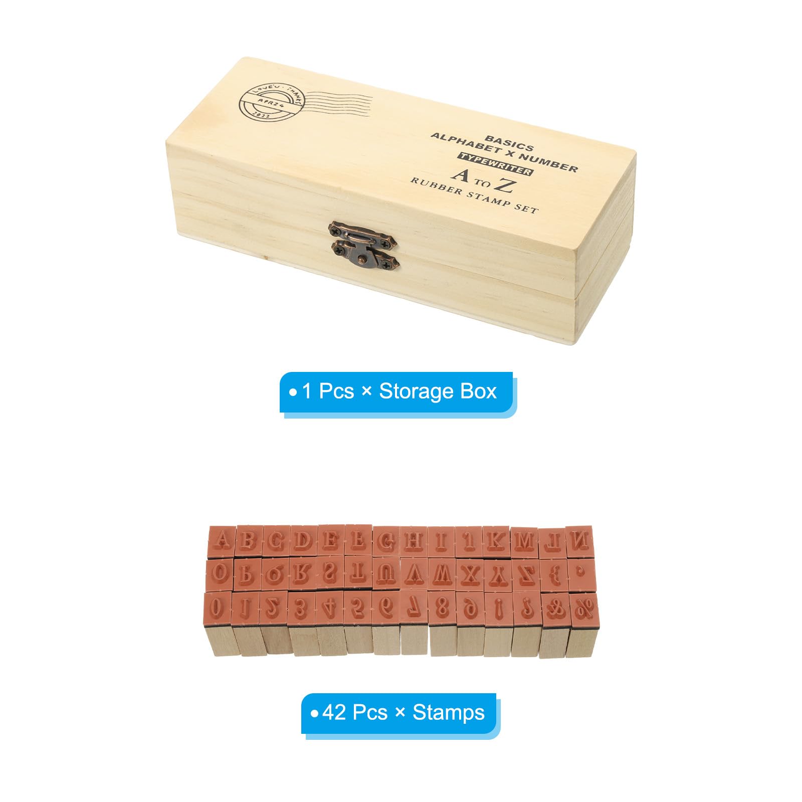 PATIKIL Rubber Stamps Letter Number, 42Pcs Wood Alphabet Stamp Wooden Rubber Stamp with Vintage Box Gift for DIY Craft Card Making - Image 3
