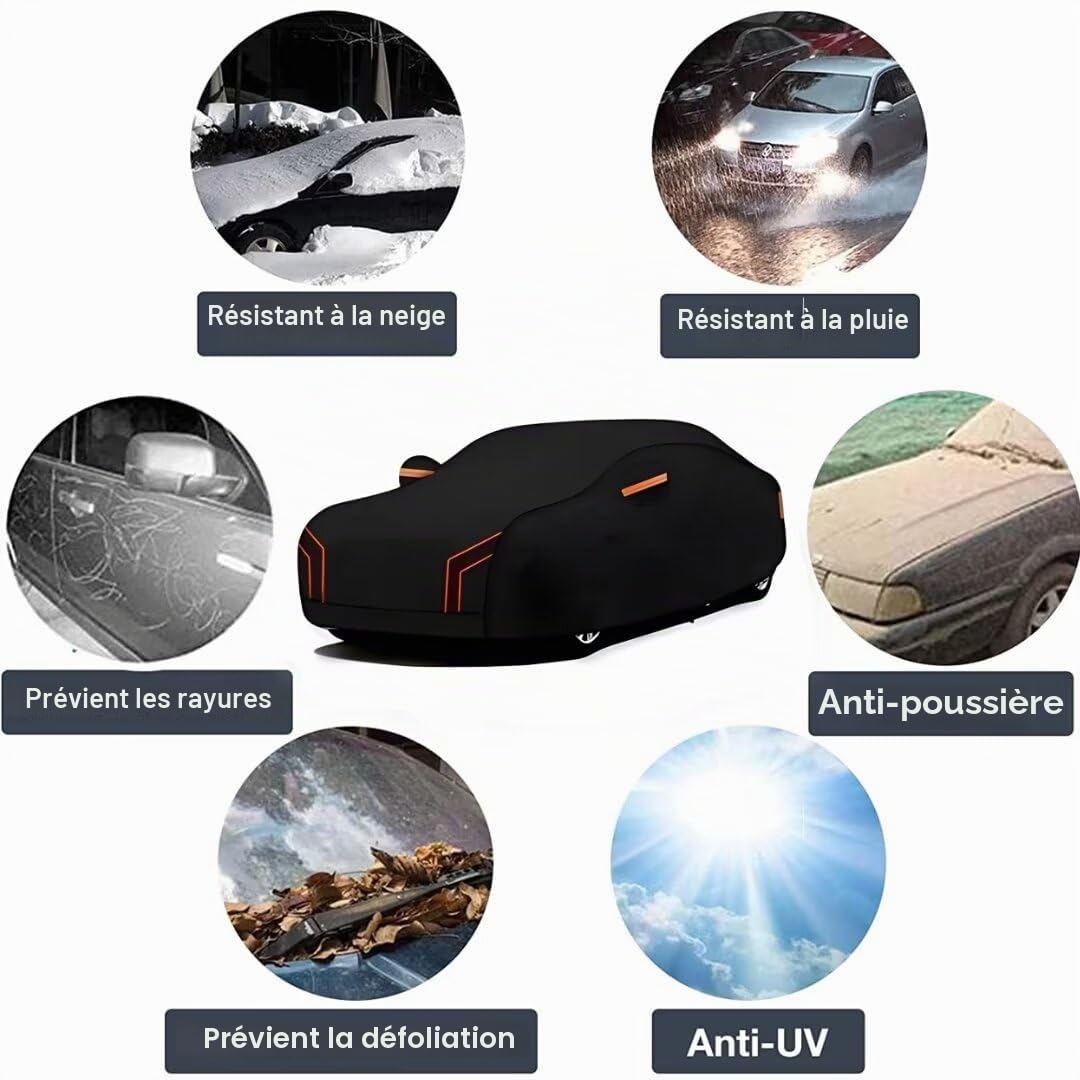 Bache Voiture Exterieur Compatible avec Renault Kangoo 1997-2026, Housse de Voiture extérieure Quatre Saisons imperméable, Anti-poussière, Anti-UV et Coupe-Vent (Black Orange)