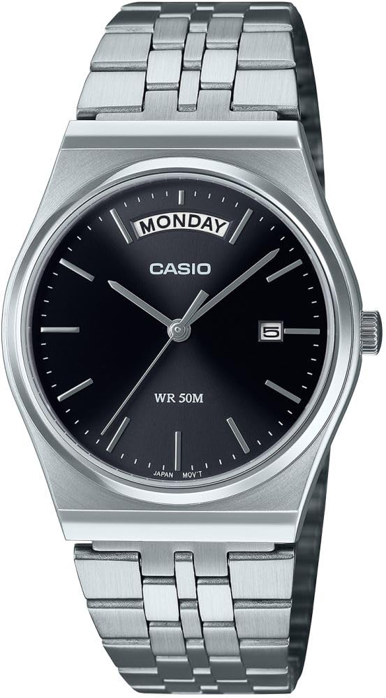 Casio MTP-B146D-1AV Men's Vintage Stainless Steel Black Dial Day Date Analog Watch