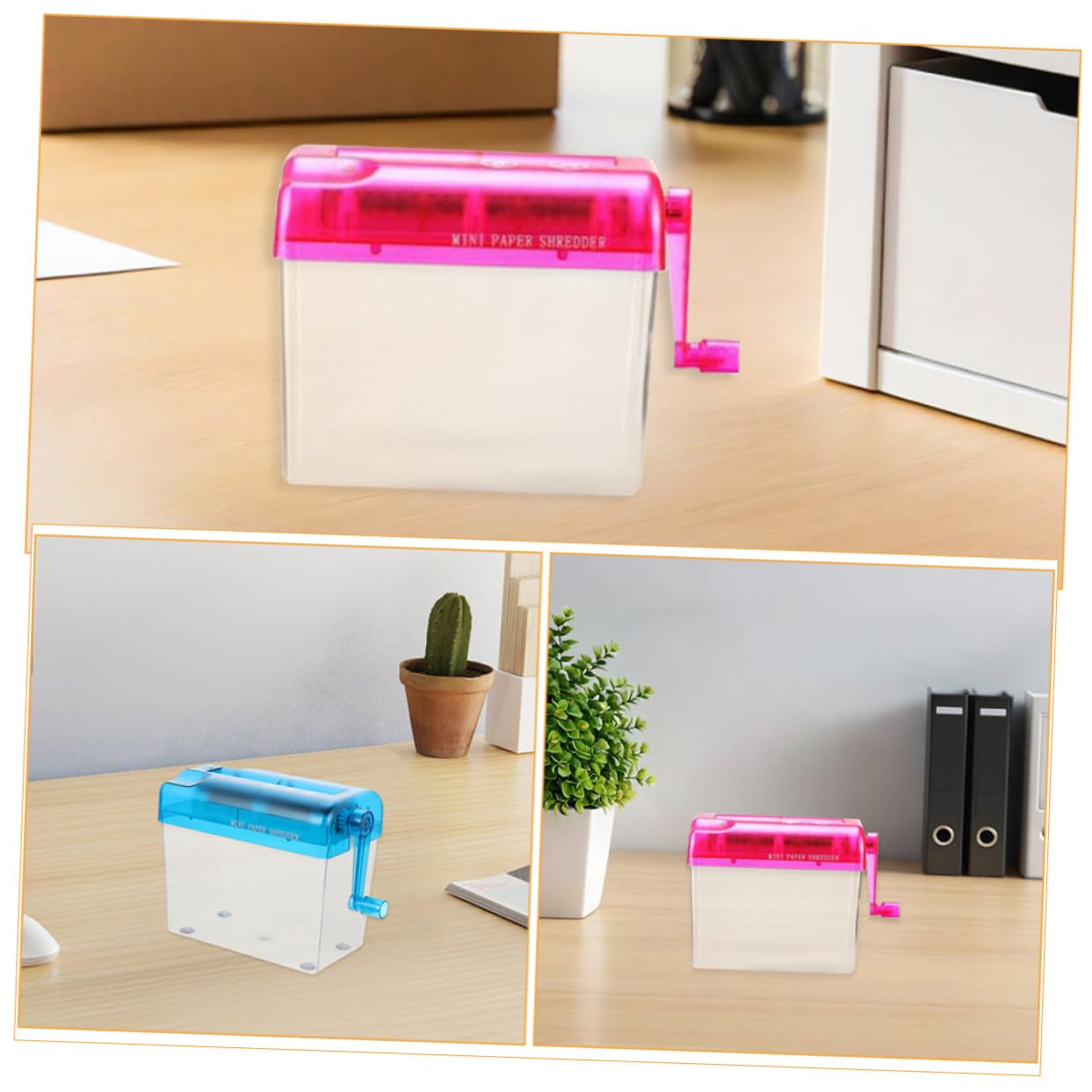 DOITOOL 2 Piezas Trituradora de Portátil Manual Mini Diseño de Manivela para Oficina Escuela y Papel Shredder Seguro y de Unidades Rosa y Azul