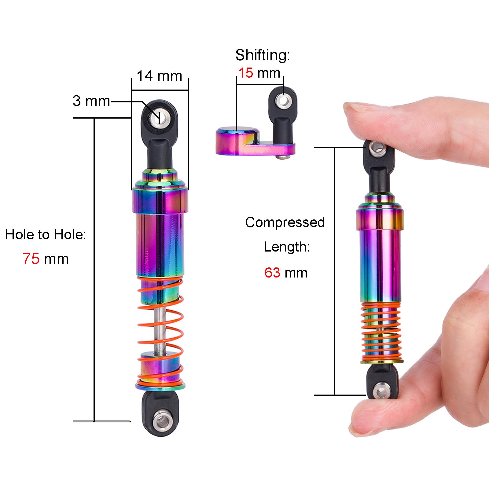 TOOMOD 1/10 RC Shock Oil Dampers kit with Offset Cap for 1/10 SCX10 TRX4 Capra Axial Tamiya LCG Cheater Rigs VS4-10 D90 90046 RC Crawler Car (75mm)