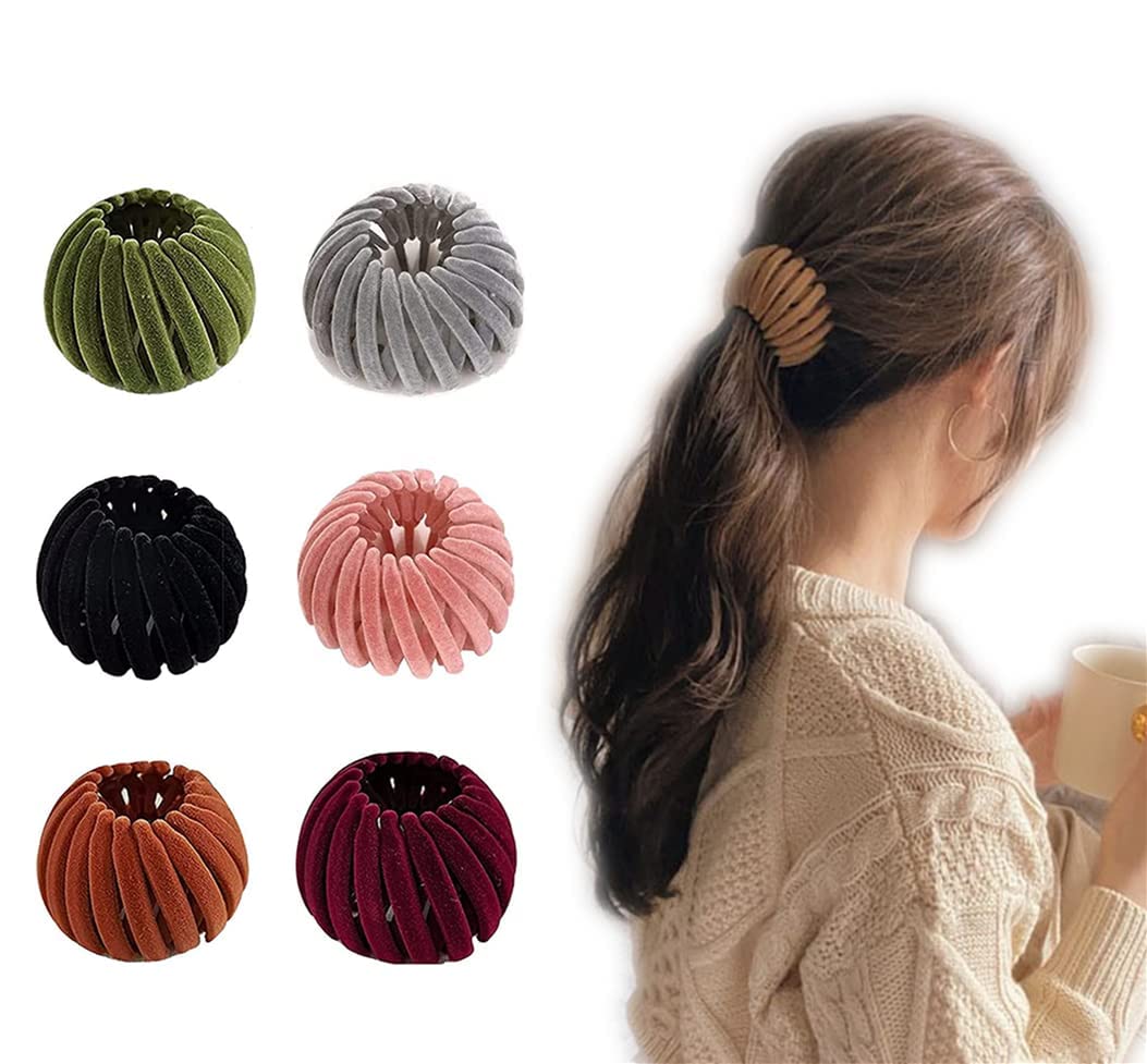 Lazy Bird's Nest Plate Hairpin, Bird Nest Shaped Hair Clips, Expandable Ponytail Holder Hair Accessories for Women and Girls (6Pcs flocking) : Beauty & Personal Care