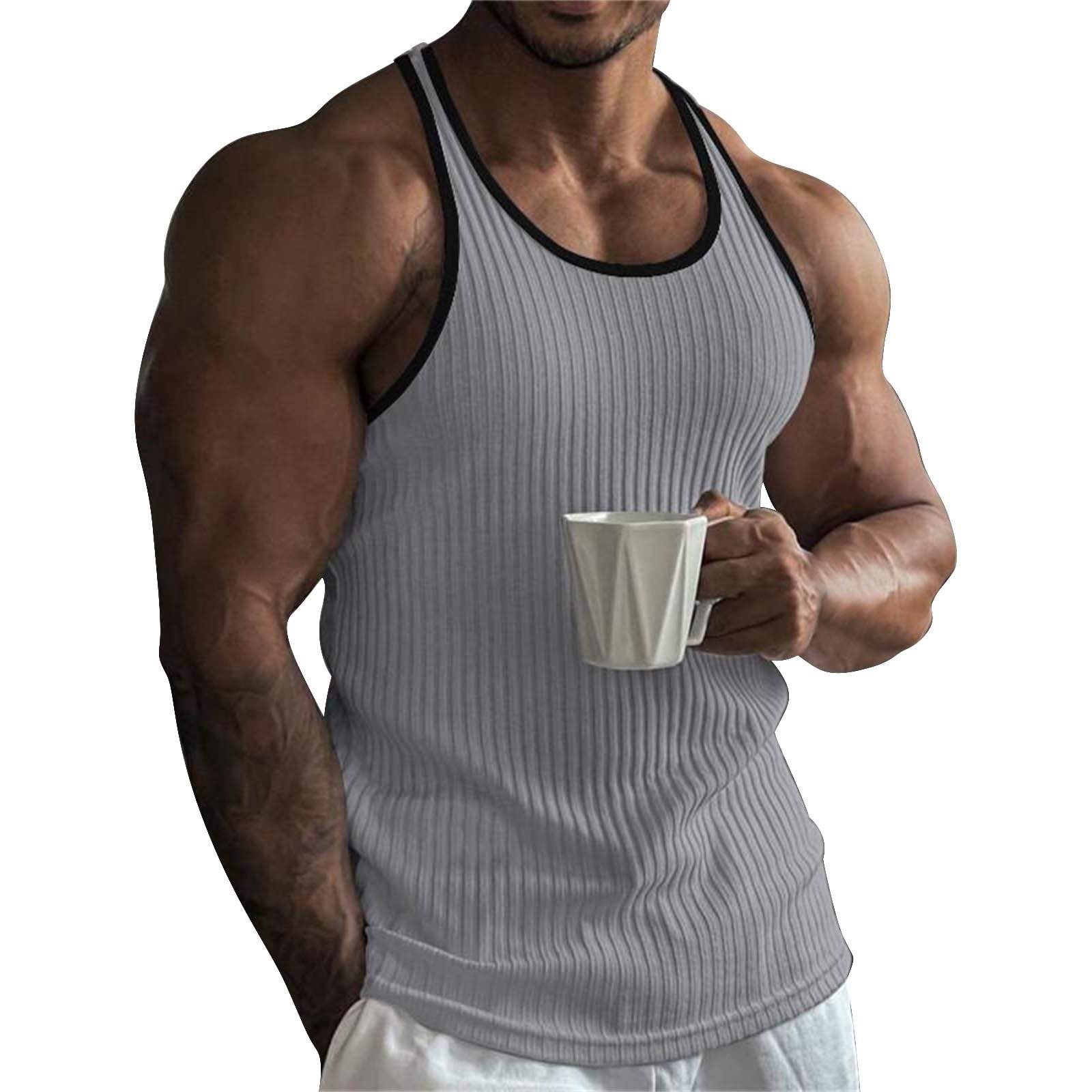 Generic Men's Workout Tank Tops - White, Large, Classic Fit