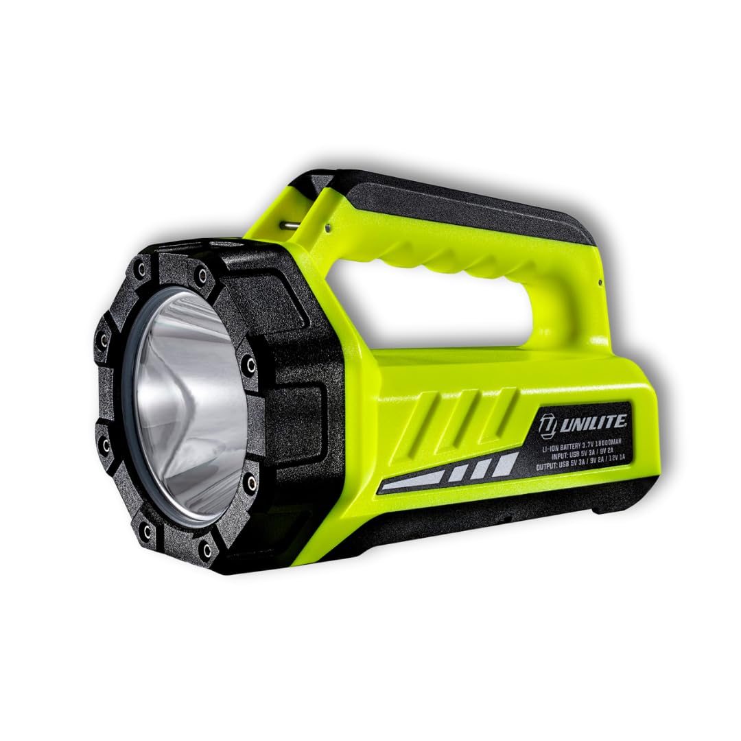 Uni-Lite Black L-1800 Usb Rechargeable High Grade Led Industrial Dual Beam Lantern Light | 1800 Lumen | Additional 1000Lm Floodlight | 760 Metre Beam Range | Shoulder Strap | Type C Fast Charge