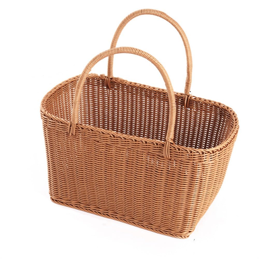 Picnic Basket Rattan Handle Storage Picnic Shopping Basket for Picnic Camping Outdoor(S)