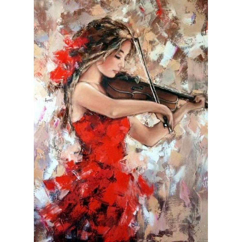 Own4b Girls Green Diy 5D Diamond Painting By Numbers Kits, Beautiful Playing Violin 30X40cm Canvas Full Drill Diamond Art Paint With Diamonds Crystal Cross Stitch ( B)