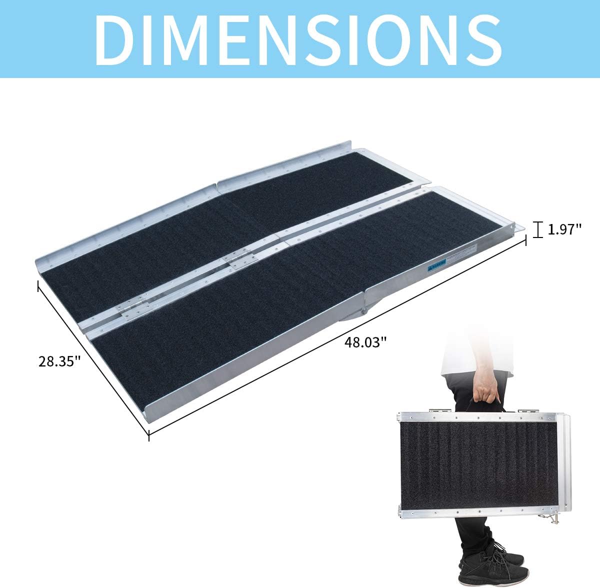 Non-Skid Traction Folding Aluminum Wheelchair Ramp Scooter Mobility Handicap Ramps for Home Steps, Suitcase with Handle, Holds Up to 600 lbs (4FT(48.03") Non-Skid) : Health & Household