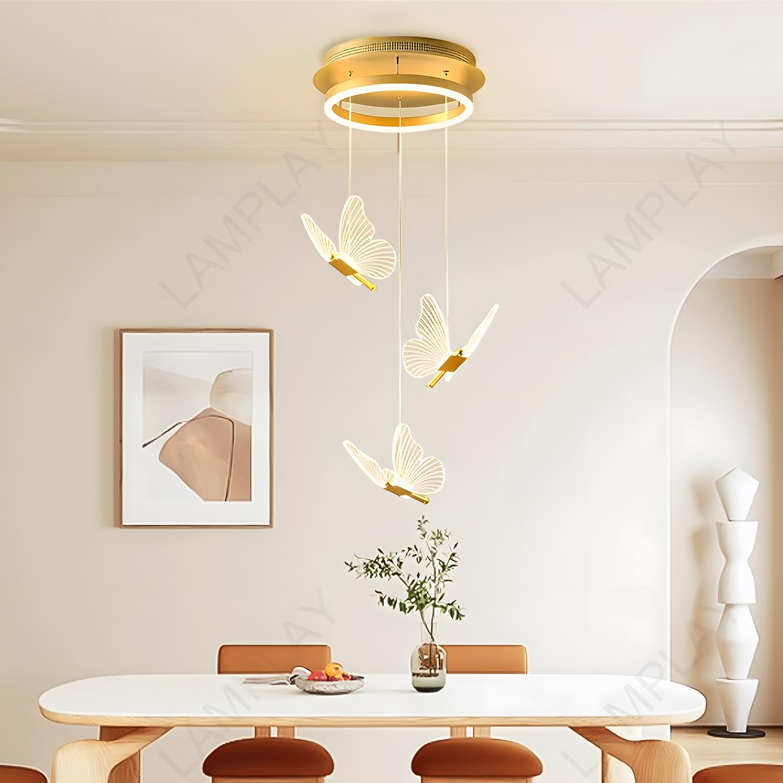 Lampadario Moderno A LED Dorato, Dimmerabile A 3 Luci A Forma Di Farfalla 3000K-6000K Con Telecomando, Lampada Da Soggiorno Regolabile In Altezza, Per Corridoio Sala Da Pranzo Scale Villa