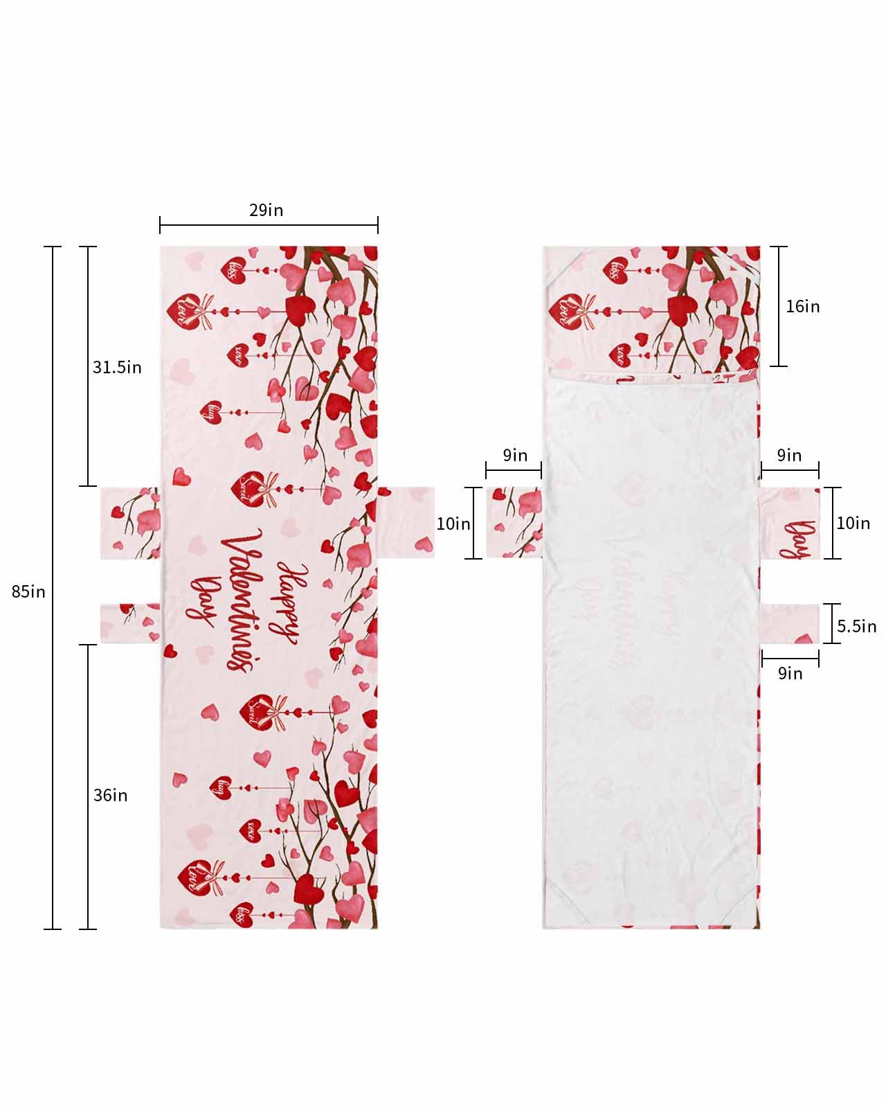 Valentines Day Beach Lounge Chair Towel Cover, Soft Chaise Lounge Towel with Side Pockets Patio Pool Chairs Cover for Beach/Pool Sunbathing 29x85 Pink Red Love Heart Tree