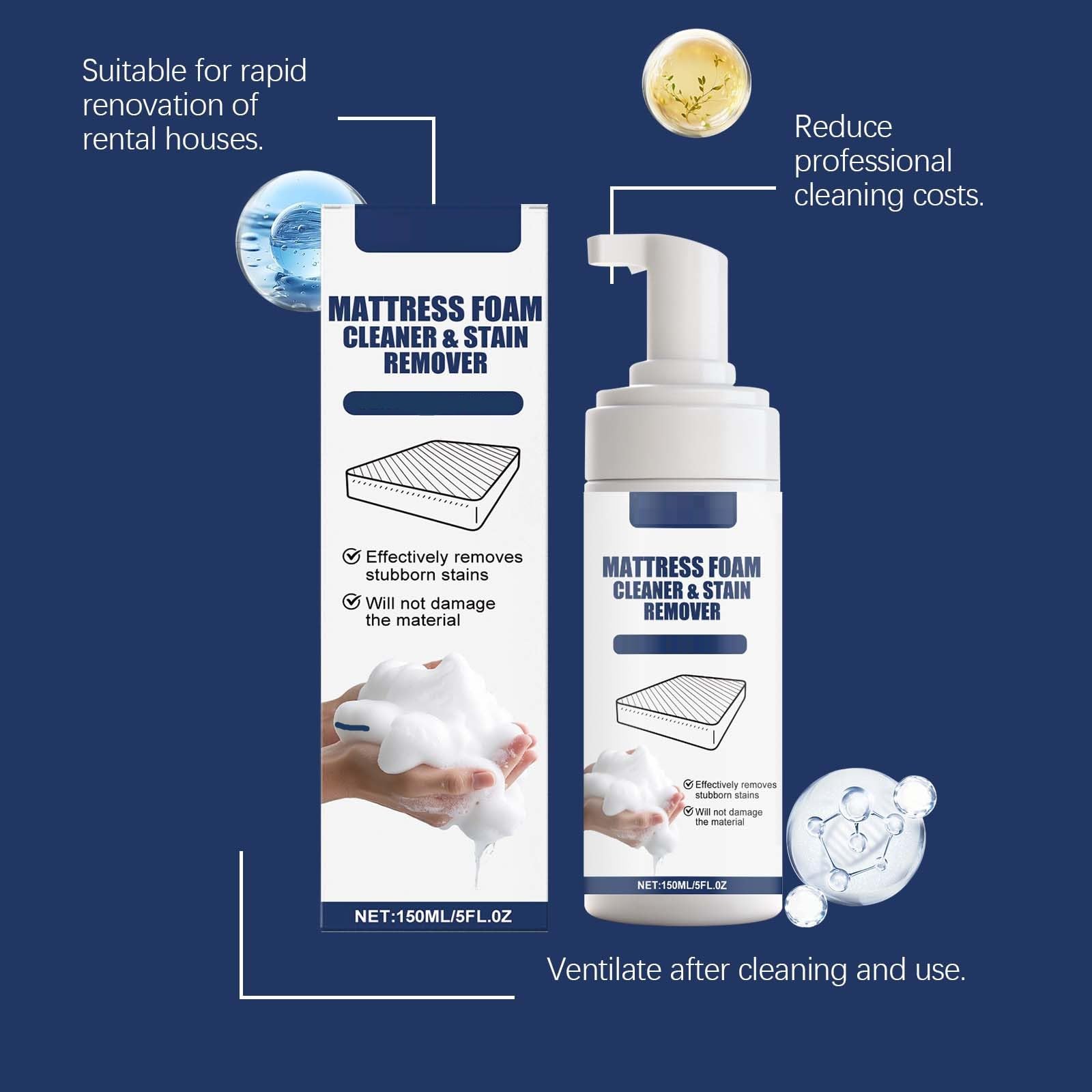 Matratzenreiniger & Fleckenentferner, Multi Surface Matratzenschaumreiniger für Bett, Couch, Teppich, Polsterung & Autoinnenraum, No-Scrub für Protein- & Gelbflecken, Trockenreinigungsmittel (4PCS)