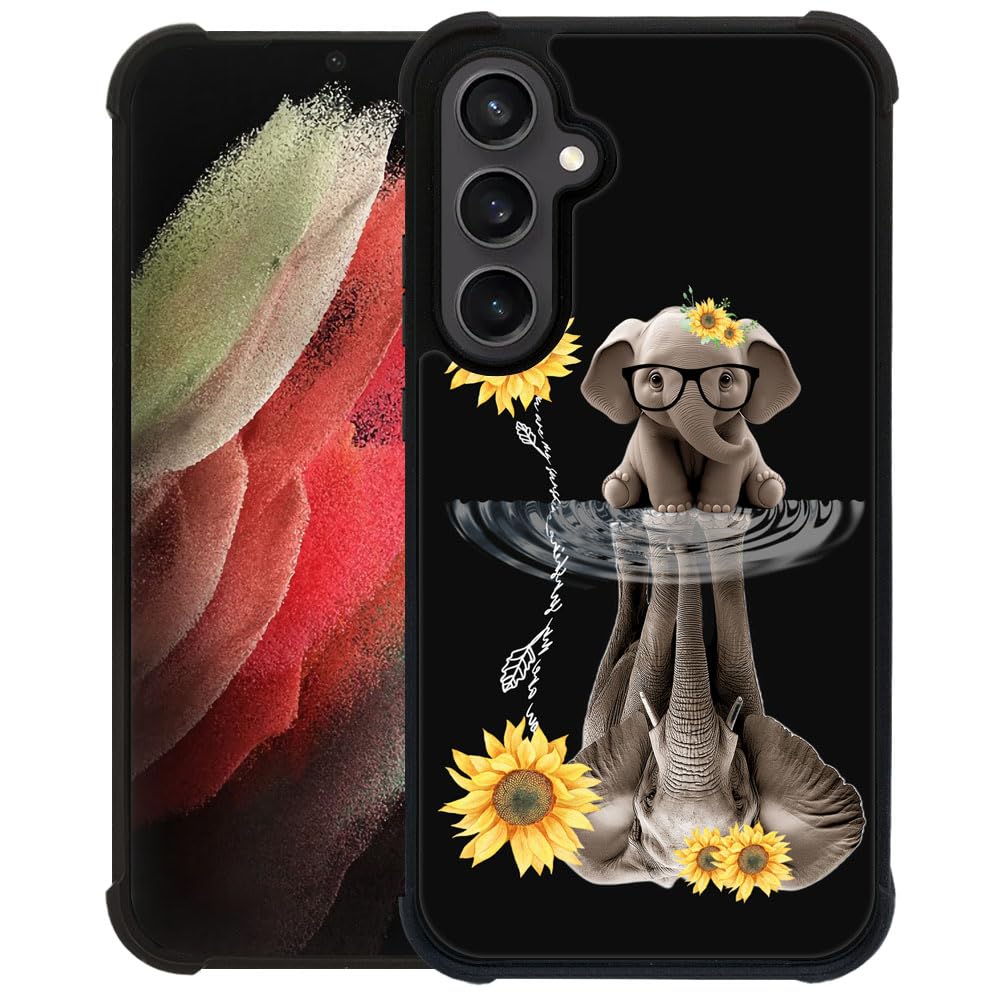 CARLOCA Compatible with Samsung Galaxy S24 S25 Case,Sunflower Elephant Samsung Galaxy S24 S25 Cases Graphic Design Shockproof Anti-Scratch Drop