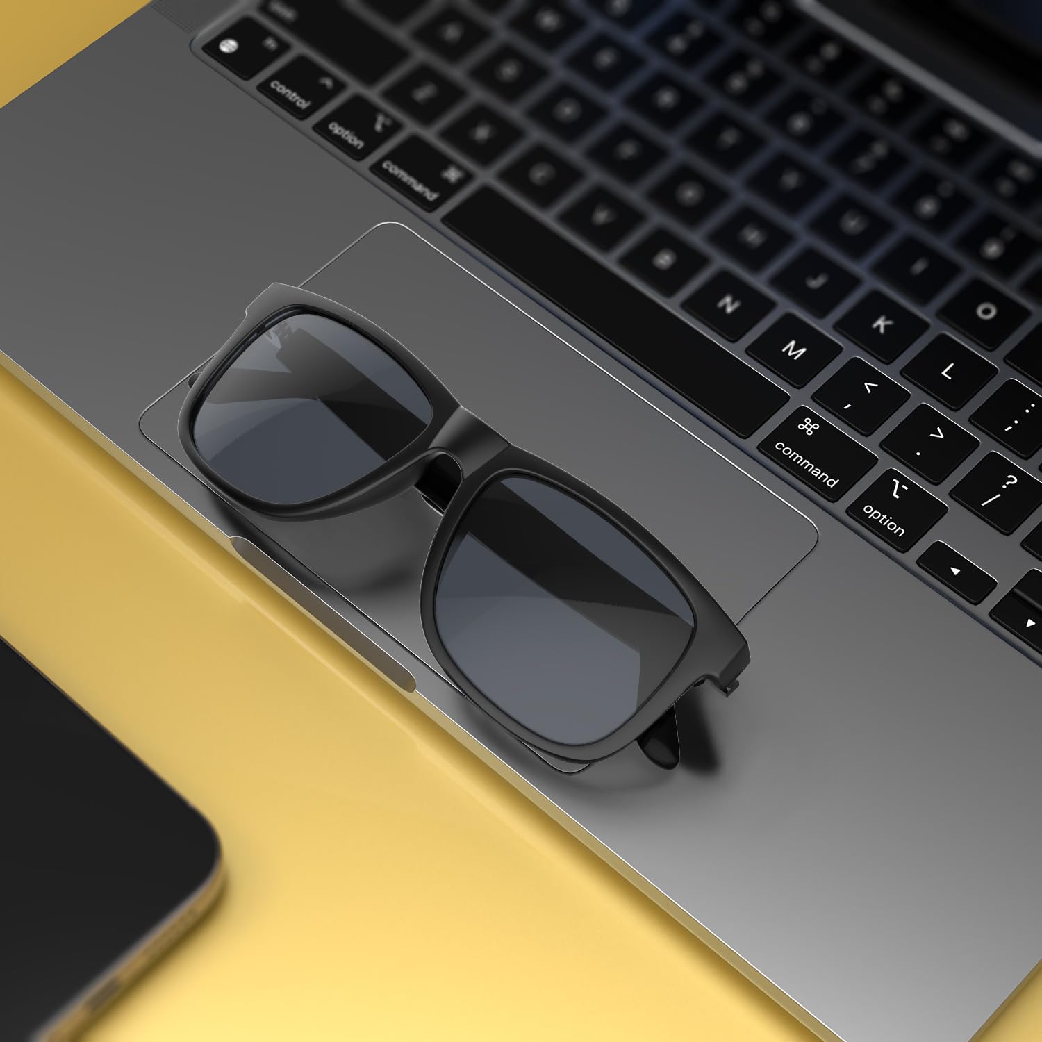 Home Gafas de sol Smart Bluetooth para hombre y mujer, gafas inteligentes con audio abierto, montura rectangular clásica, UV400, música, llamadas y control de voz, negro