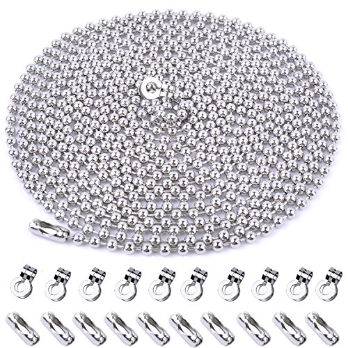 euhuton 19.7 Pies 3.2 mm Diámetro Extensión de Cadena de Tirar de Abalorios con 60 Conectores Correspondientes, 3 Metros en Cada Paquete (Plateado)