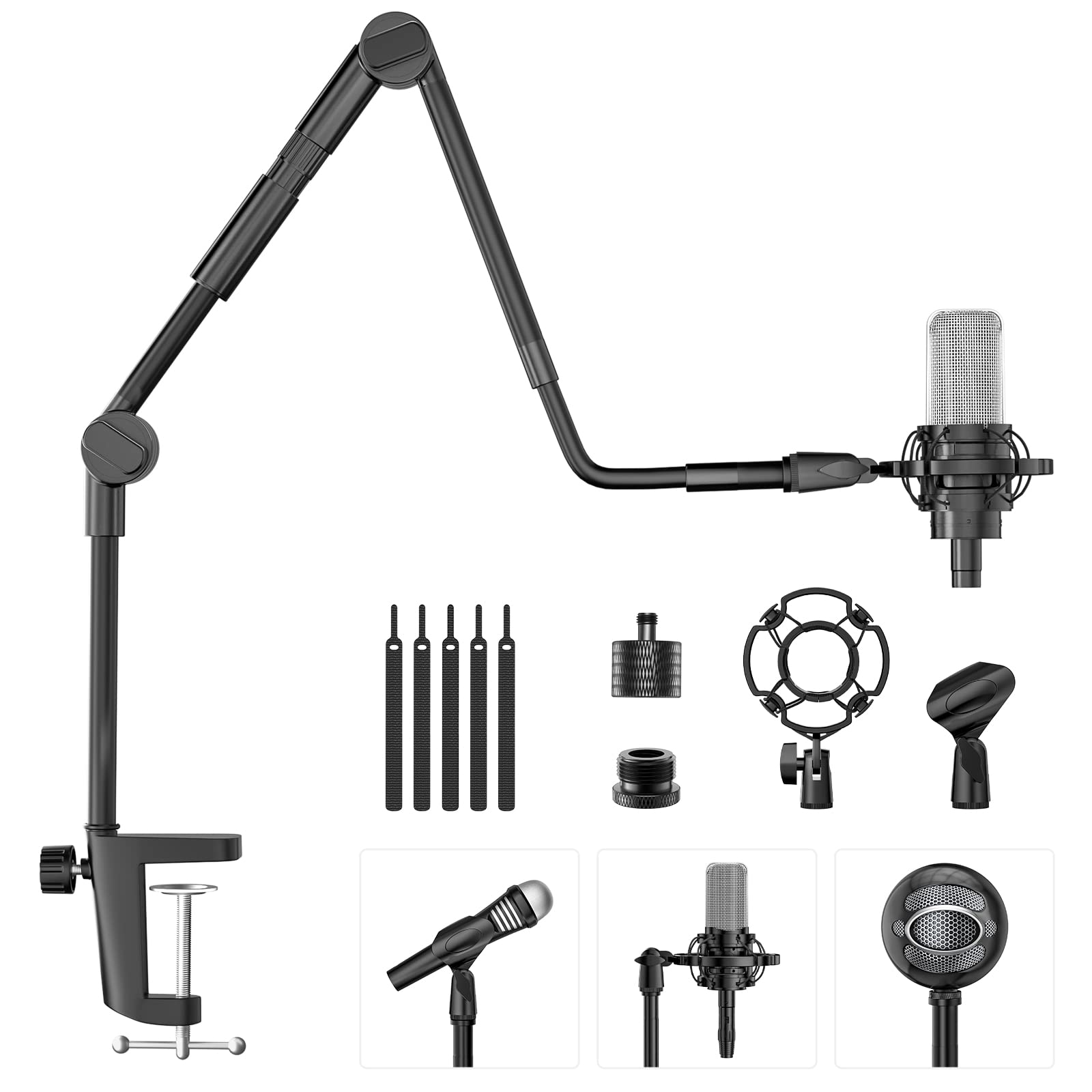 Buy Microphone Stand, 37" Adjustable Gooseneck Mic Boom Arm with 5/8