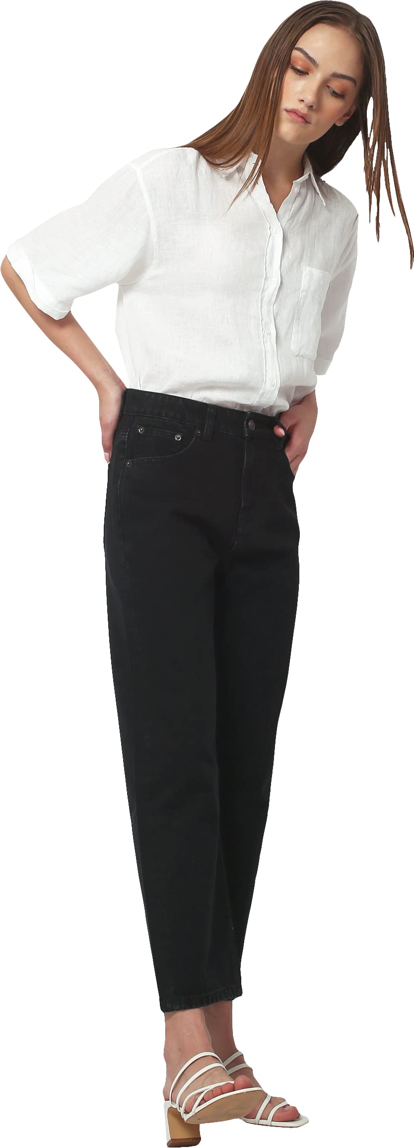 Noggah Self Design Black High Rise Loose Fit Ankle Length