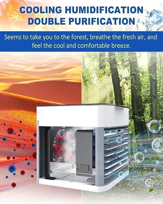Image of Portable Air Cooler - 3-in-1 Evaporative Mini Air Conditioner with 3 Speeds, USB Powered Personal Space Cooler, LED Night Light for Bedroom, Office, Kitchen & Camping