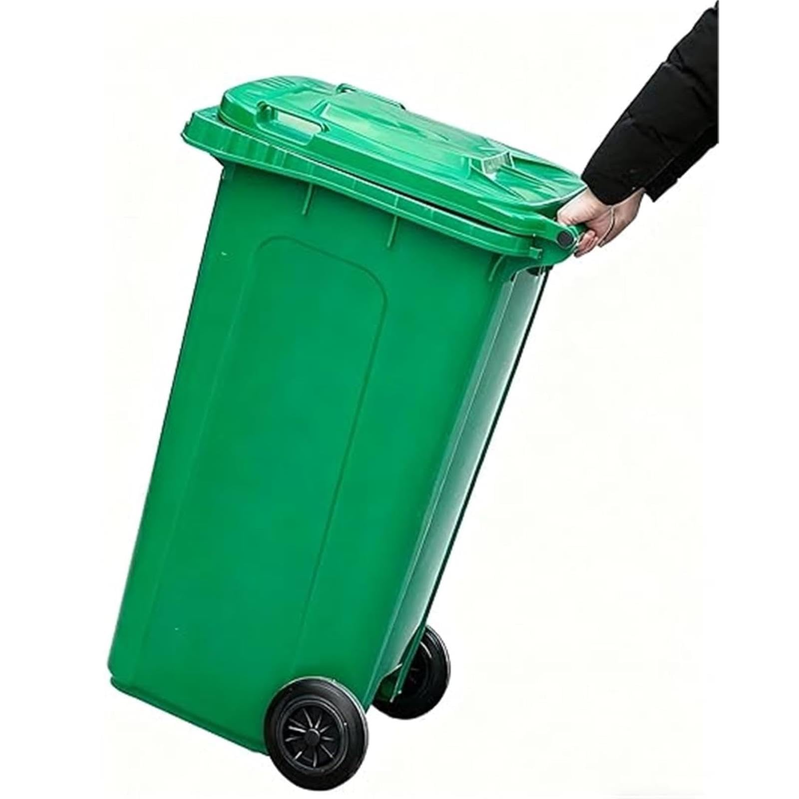 VITIWEDTY Outdoor Garbage Bin with Wheels, Large Capacity Plastic Trash Can with Lid (Green 28 Gallon/100L)