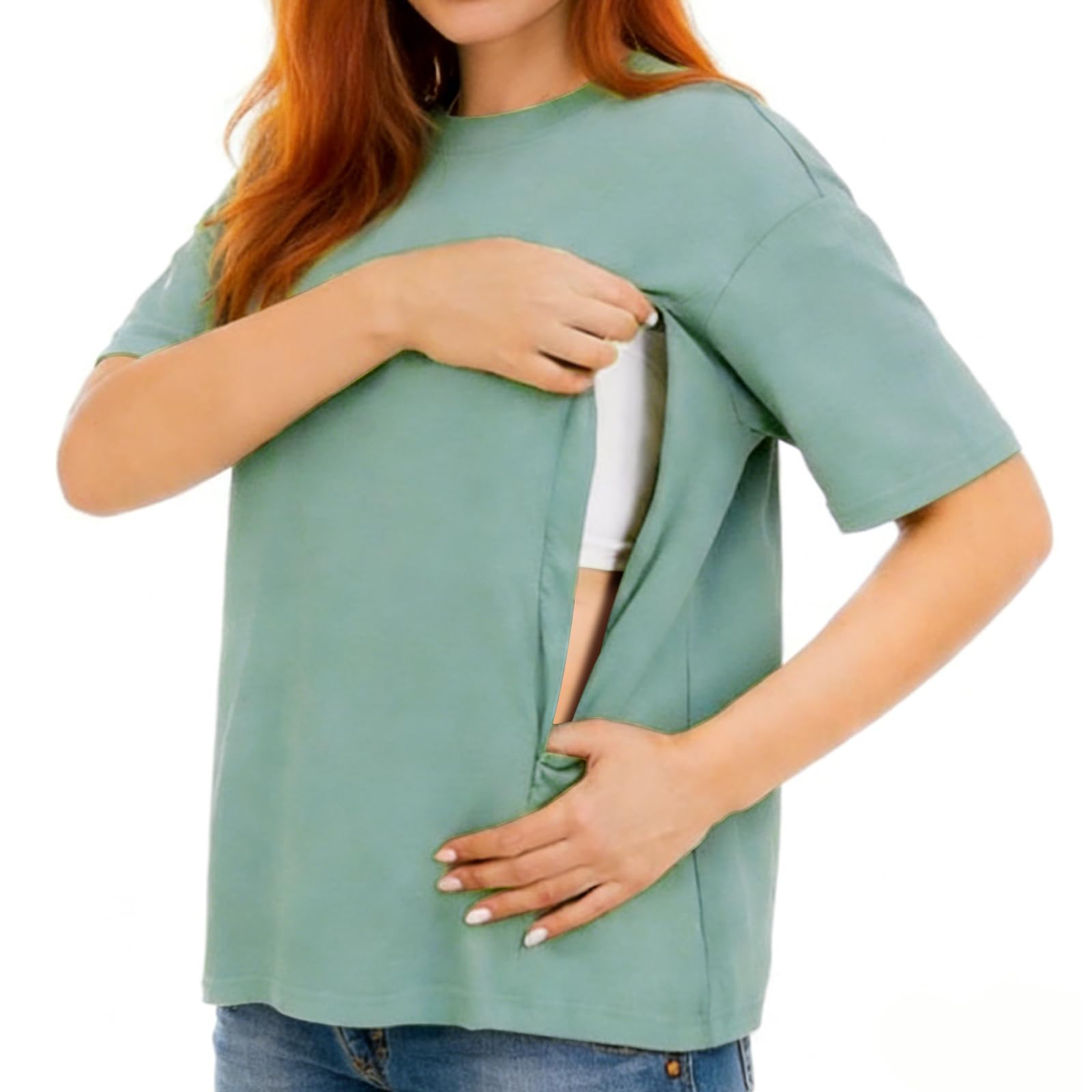 Zidoley Stillshirt,Stillshirt Kurzarm Mit Verstecktem Reißverschluss,Lose Stilltops Damen,Stilloberteile Damen Freizeit Umstandsmode,Stillmode