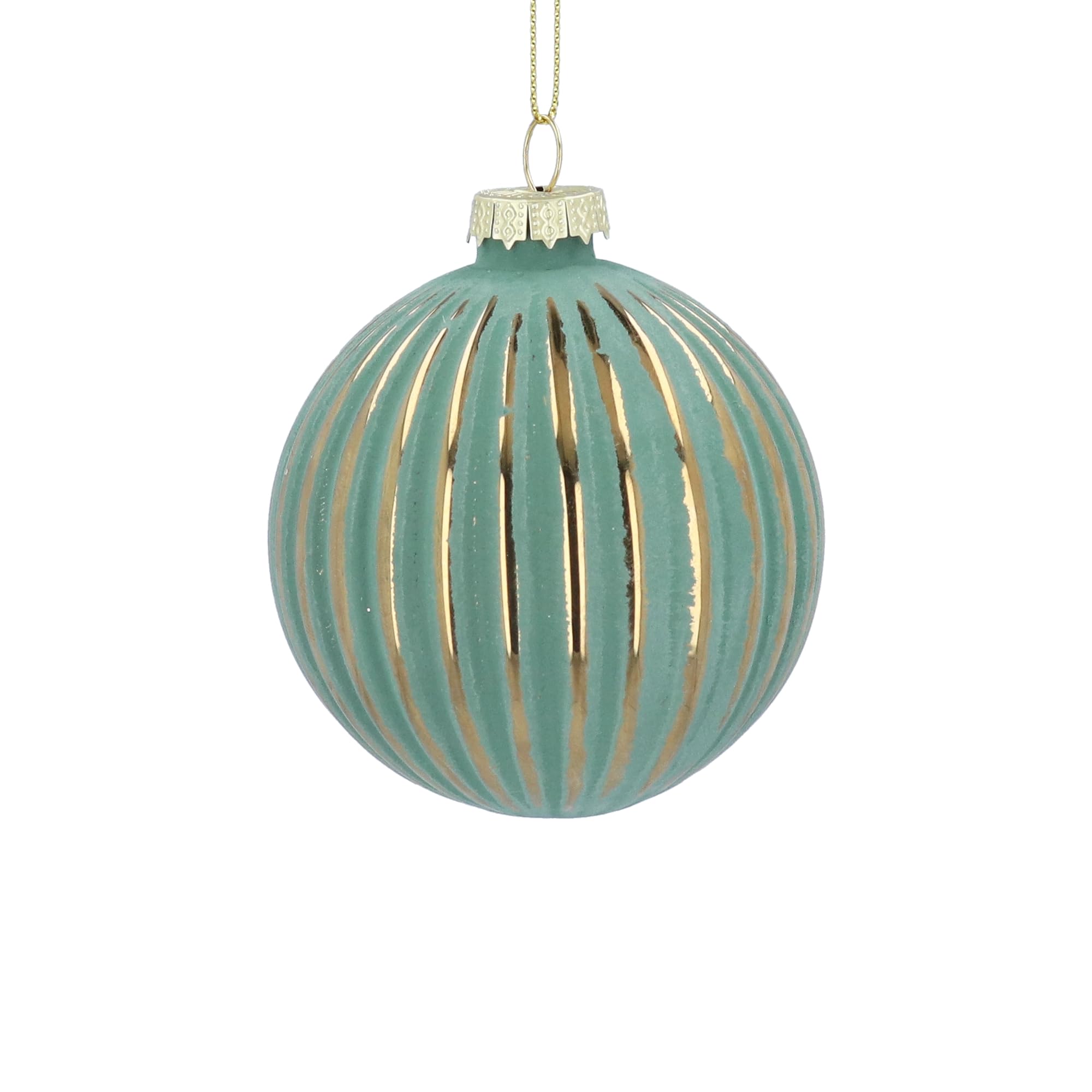 Gisela Graham Teal And Gold Ribbed Glass Bauble
