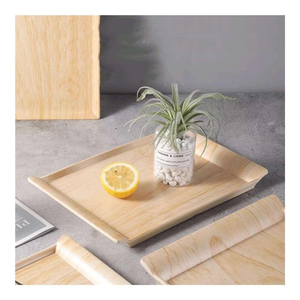 Bandeja rectangular de plástico de grano de madera para servir para el hogar, té, barbacoa y jugo, accesorio de cocina multiusos