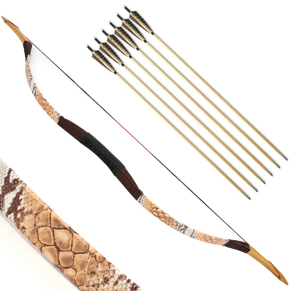 SHARROW Archery Traditional Bow Recurve Bow and Arrows Set Handmade Longbow Wooden Mongolian Horsebow Hunting Bow 20-50lbs for Adult Shooting Practice (25lbs, Yellow)