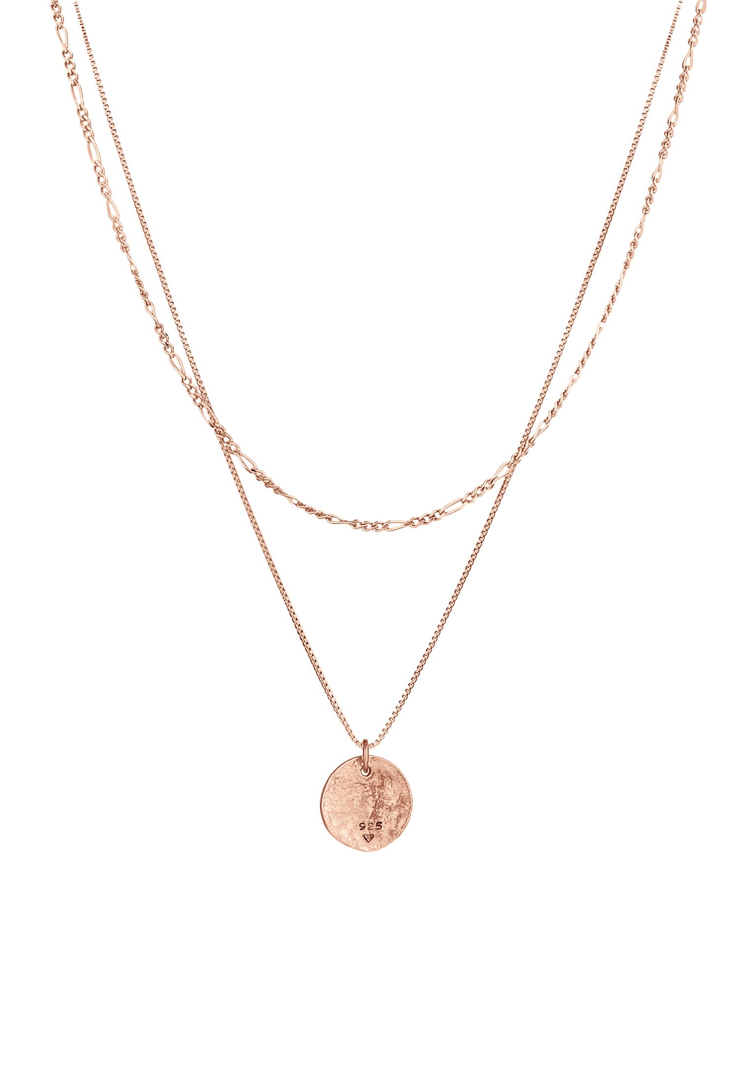 Elli Halskette Damen Layer Plättchen Anhänger Boho 925 Silber | Rosé Vergoldet