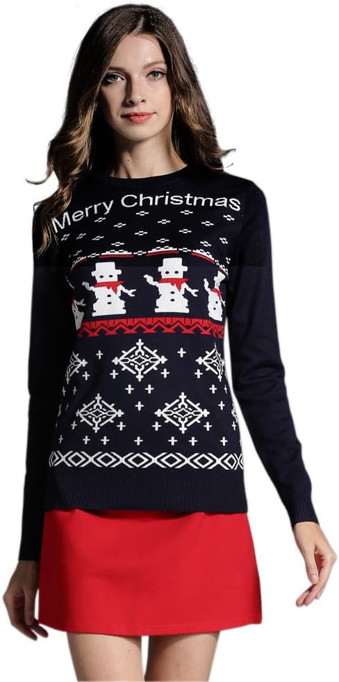 PaskyeeWomen's Ugly Reindeer Christmas Sweater Jumper, Cute Girls New Year Crew Neck Knit Xmas Pullover