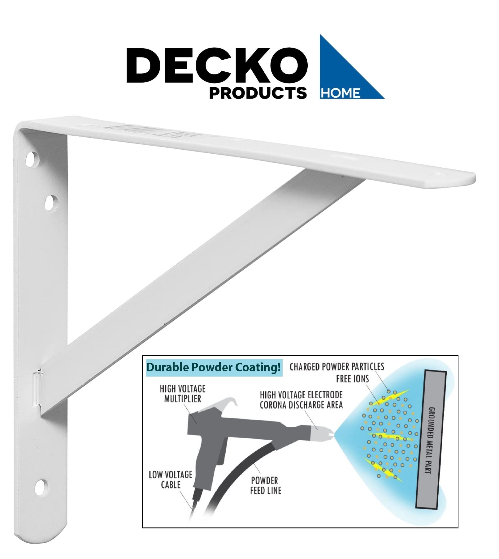 Decko 49143 Heavy Duty staffa per mensola, 26,7 cm da 19,1 cm, bianco, pezzi, 49146