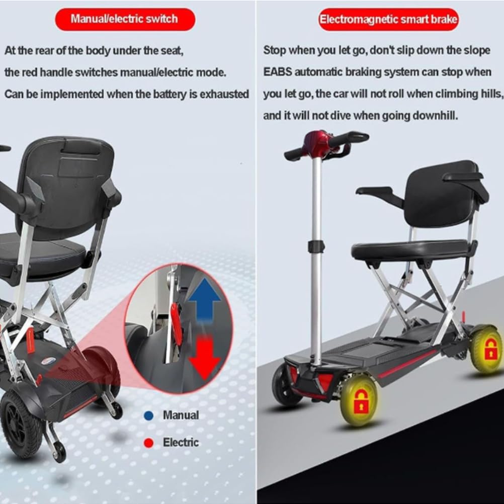 BCBKD Patinete De Movilidad De 4 Ruedas, Patinete Motorizado Todoterreno, Silla De Ruedas Eléctrica Plegable Y Ligera, para Adultos, Ancianos, Discapaci