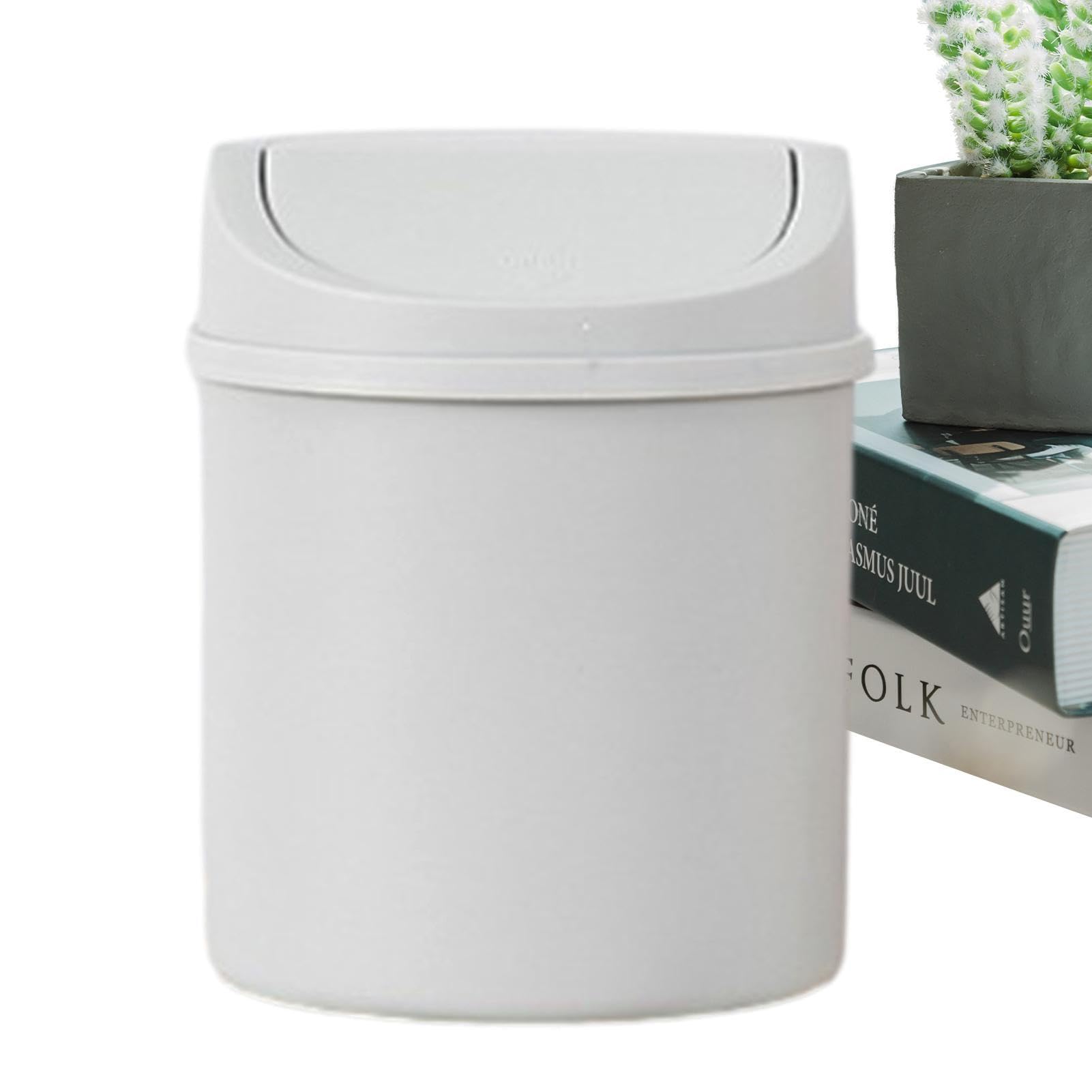 Dubbulon 1/3 Desktop Trash Can - Desk Bin With Lid | Portable Small Dustbin | P Lastic Desktop Trash Bin | Small Trash Can With Lid | Modern Desk Waste Bin For Bathroom Vanity, Desktop, Tabletop