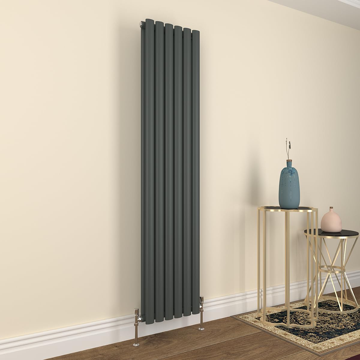 GY Bath Vertical Radiator Anthracite Oval Column Designer 1800x354mm Double Modern Central Heating Rads