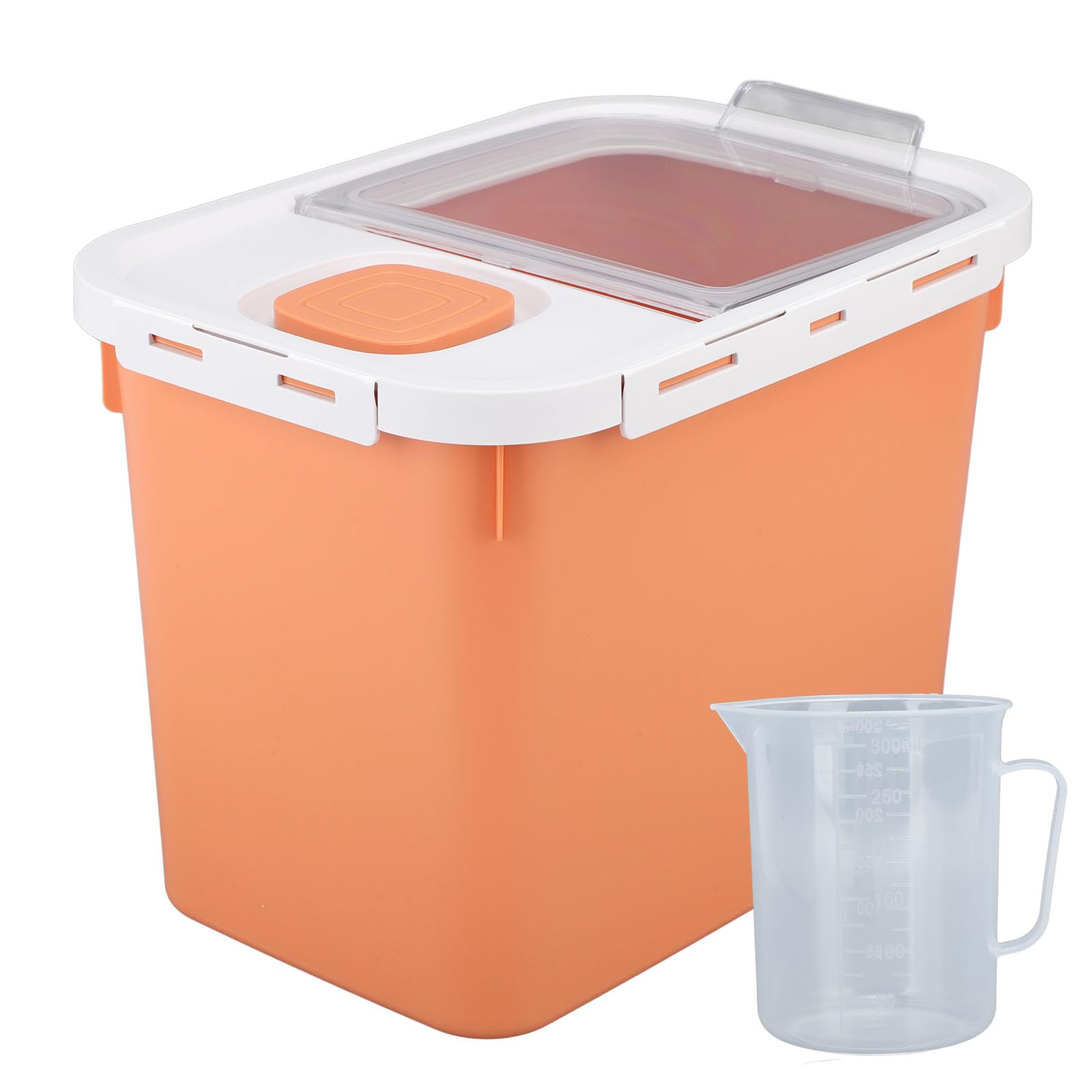 GOWENIC Contenitore per Riso Trasparente di Grande capacità con Ruote |Contenitore per Farina con Chiusura Ermetica da 22 Libbre, Durevole in PP per Uso Alimentare per l'organizzazione della (ORANGE)