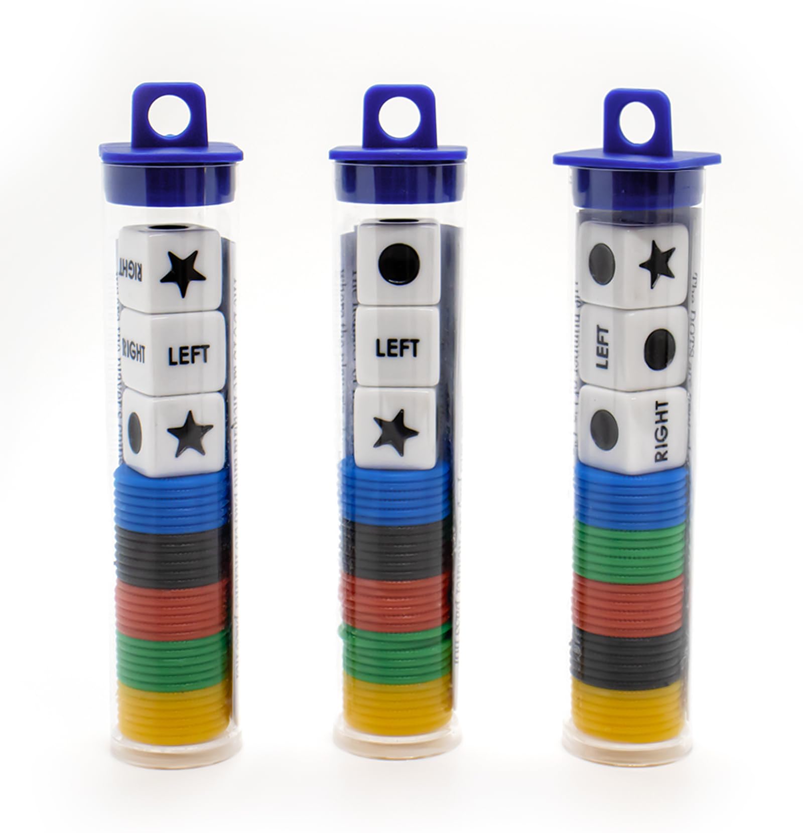 Left Right Center Dice Game Set,3 Round Tube Storage is Easy to Store, Carry Around for School Family Camping Party Picnic Game