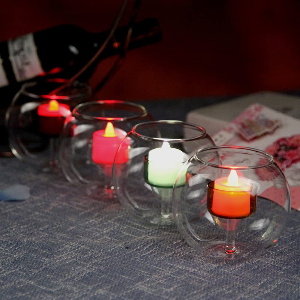 WAYUTO Glass Tealight Candle Holder Clear Round Votive Candle Holders Cylinder Tea Light Holder with Candle Floating Candle Stand for Mantel Bathroom Engagement Wedding Party Decor 4.3 * 3.7Inch