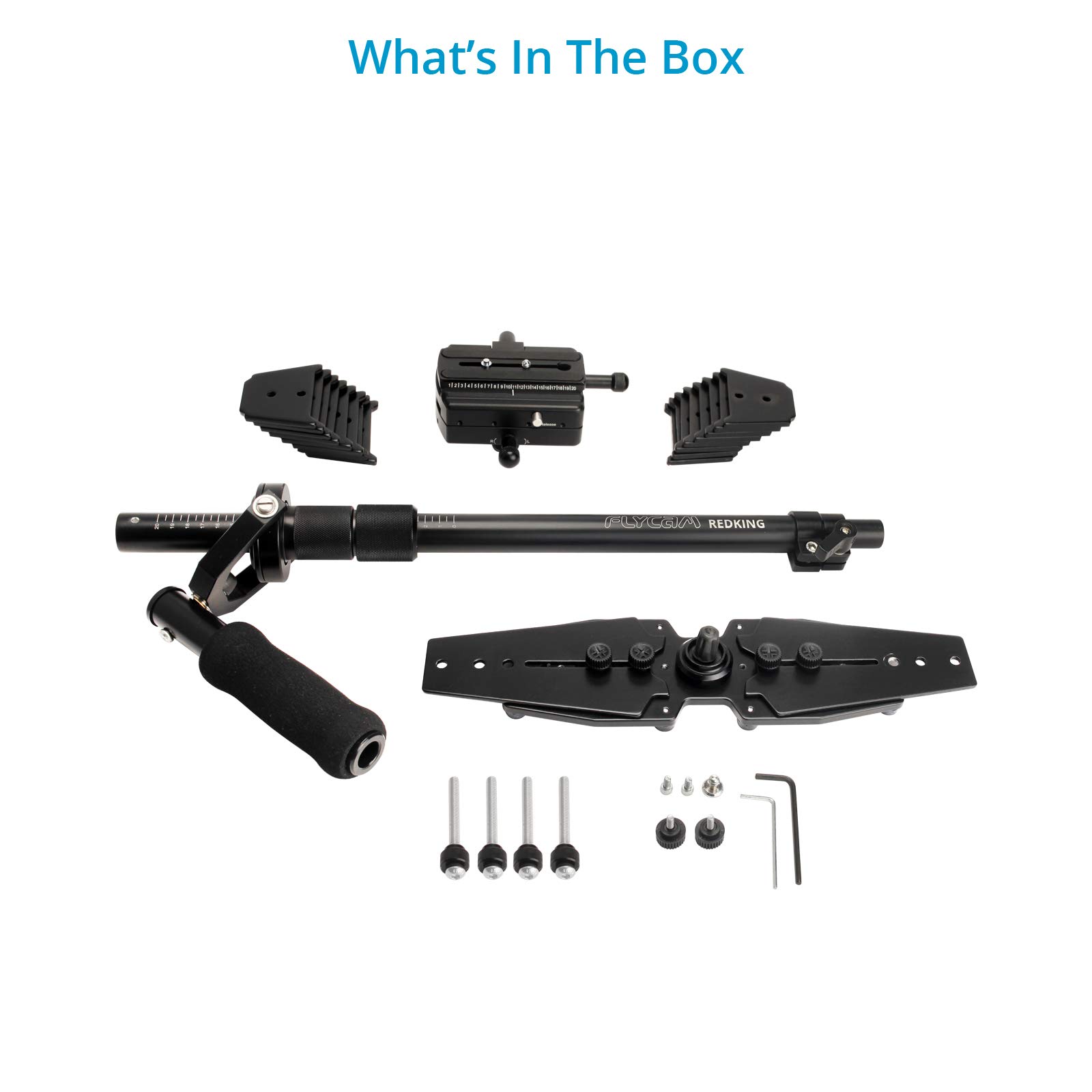 FLYCAM Redking Stabilisateur de caméra vidéo à équilibre Rapide avec Queue d'aronde (FLCM-RK) | Stabilisateur de caméra CNC Professionnel en Aluminium pour DV BMCC DSLR jusqu'à 7 kg | Plateau à dégagement rapide type queue d’aronde, gimbal 3 axes, colonne