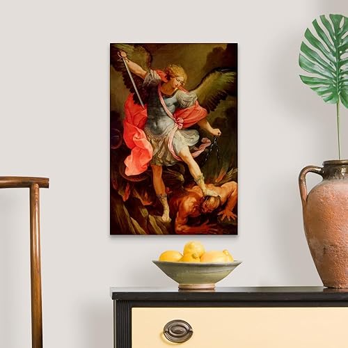 Miniatura 3 de El arcángel Miguel derrotando a Satanás lienzo para pared obra de arte