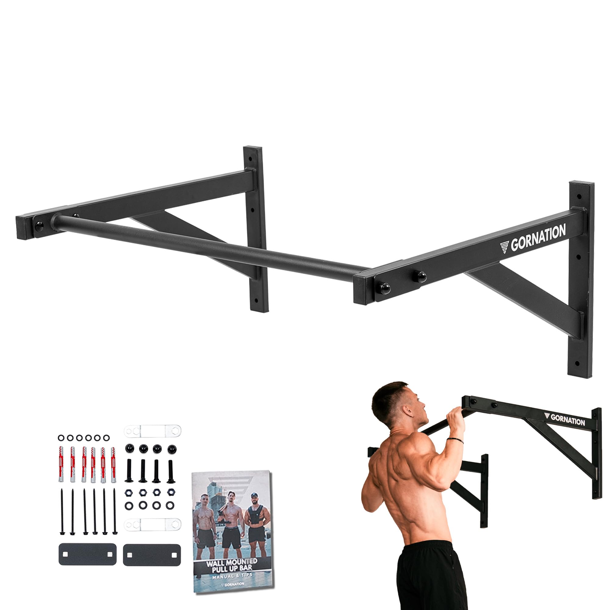 GORNATION Sbarra per Trazioni da Muro, Barra da Parete per Pull Up, Chin Up, Muscle Up e Addominali, Sbarra per Allenamento a Casa, Pull Up Bar Antiscivolo per Home Workout